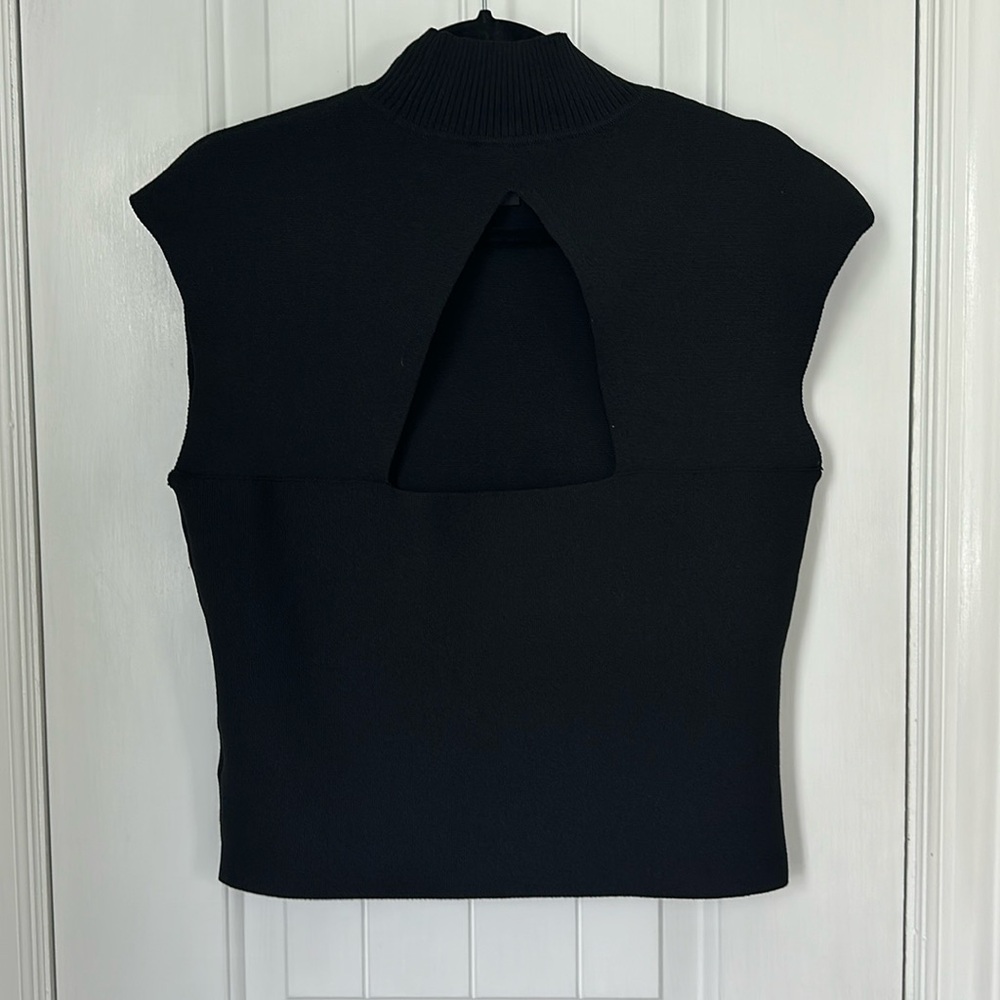 Mockneck knit top with keyhole back